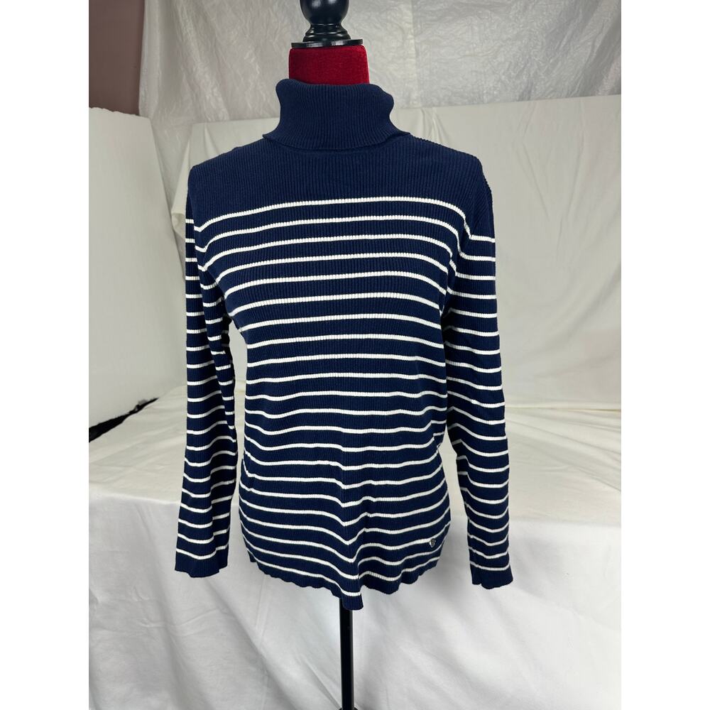 Lauren Ralph Lauren Navy White Striped Ribbed Turtleneck Sweater Women’s 2X